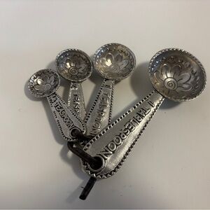Vintage Silver Measuring Spoons Floral Pattern (Set of 4)